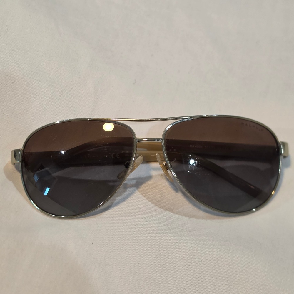 Ralph Lauren RA4004 Sunglasses Women 59mm Silver Tan Good Polarized Aviator
